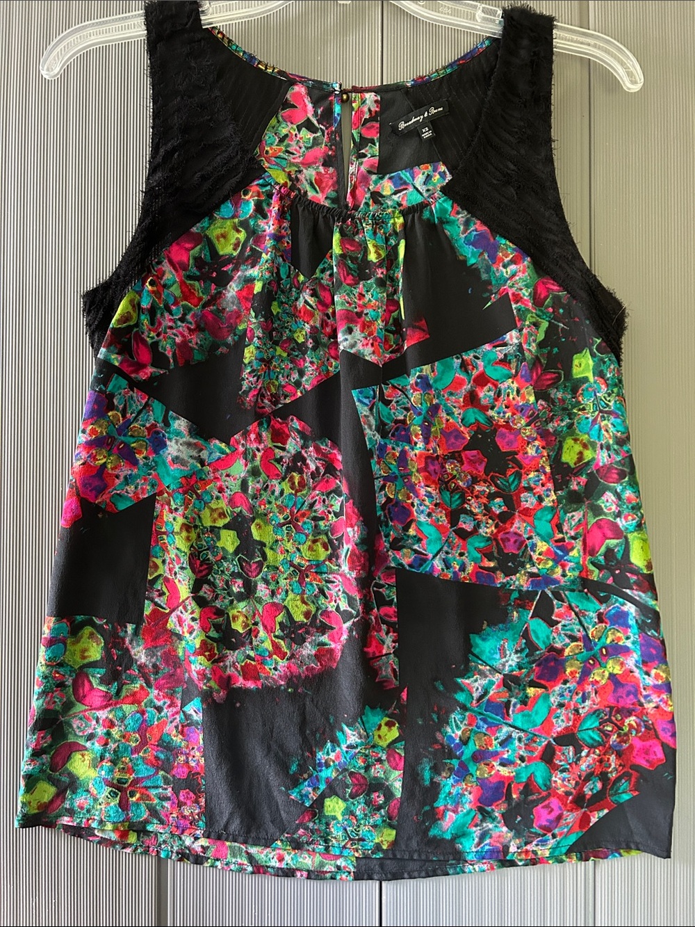 Madewell's Broadway & Broome Colorful Kaleidoscope Black Sleeveless Silk Tank